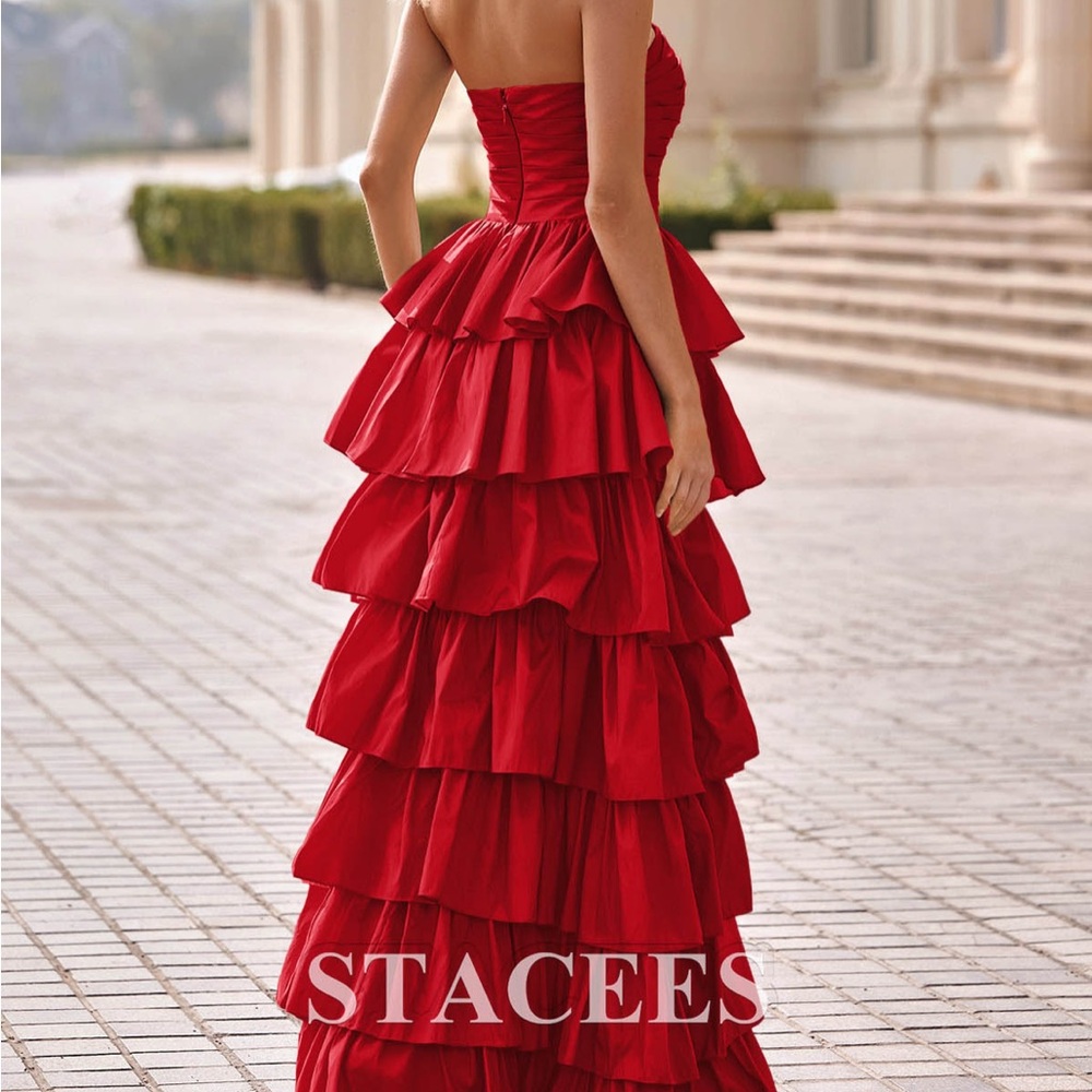 Red Strapless Ruffle Dress - Picture 2 of 3